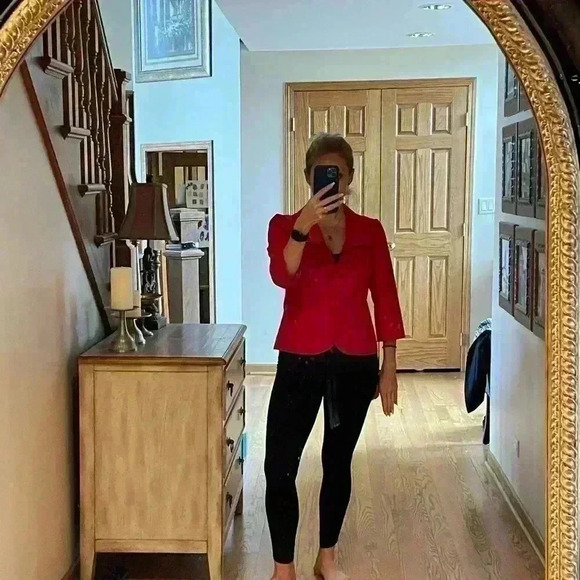 NWOT HALOGEN 3/4 Sleeve Red Ruffle Blazer Jacket Size Small P. - Picture 12 of 13